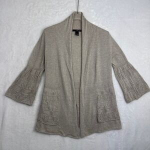 Willi Smith Women's Small Beige Open Front Cardigan Sweater Bell Sleeve Knit